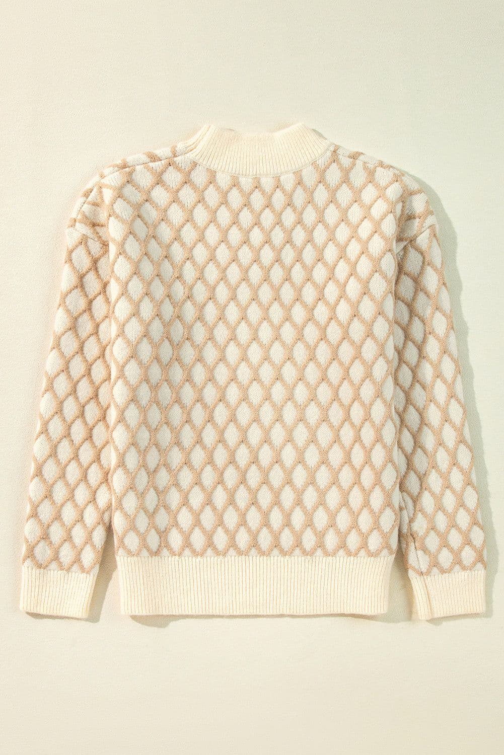 image-Oatmeal Diamond Knit Drop Shoulder Loose Sweater