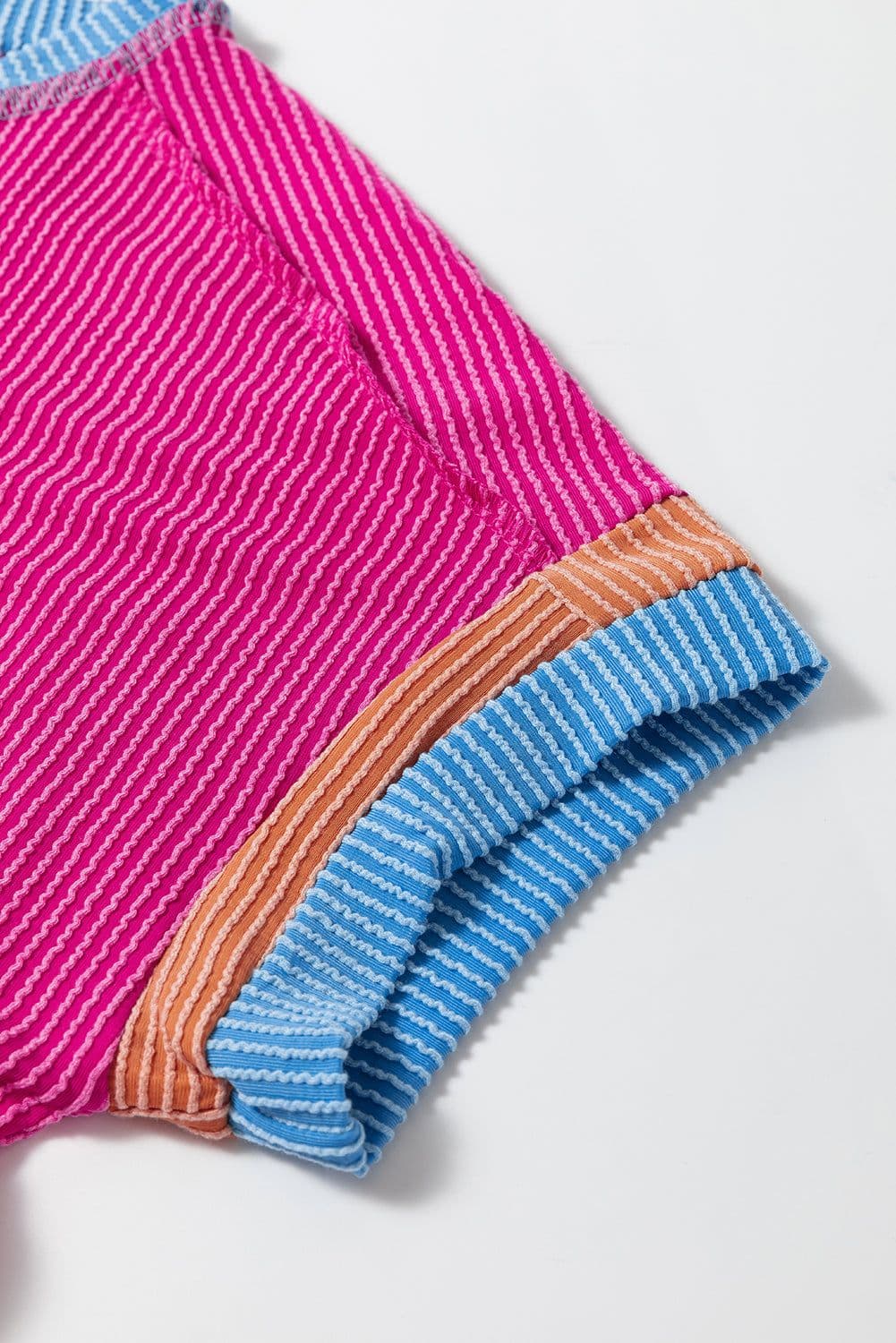 image-Bright Pink Textured T Shirt - Contrast Trim