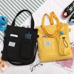 image-Harajuku Canvas Bags Students Handbag With Pockets Preppy Buckpack Shoulder Bag For Women