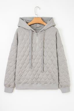 image-Gray Quilted Quarter Zip Plus Size Hoodie