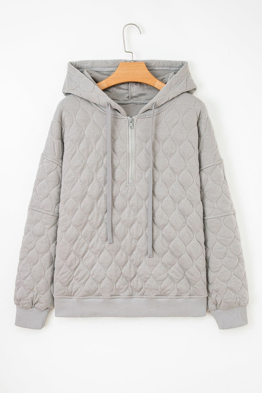image-Gray Quilted Quarter Zip Plus Size Hoodie