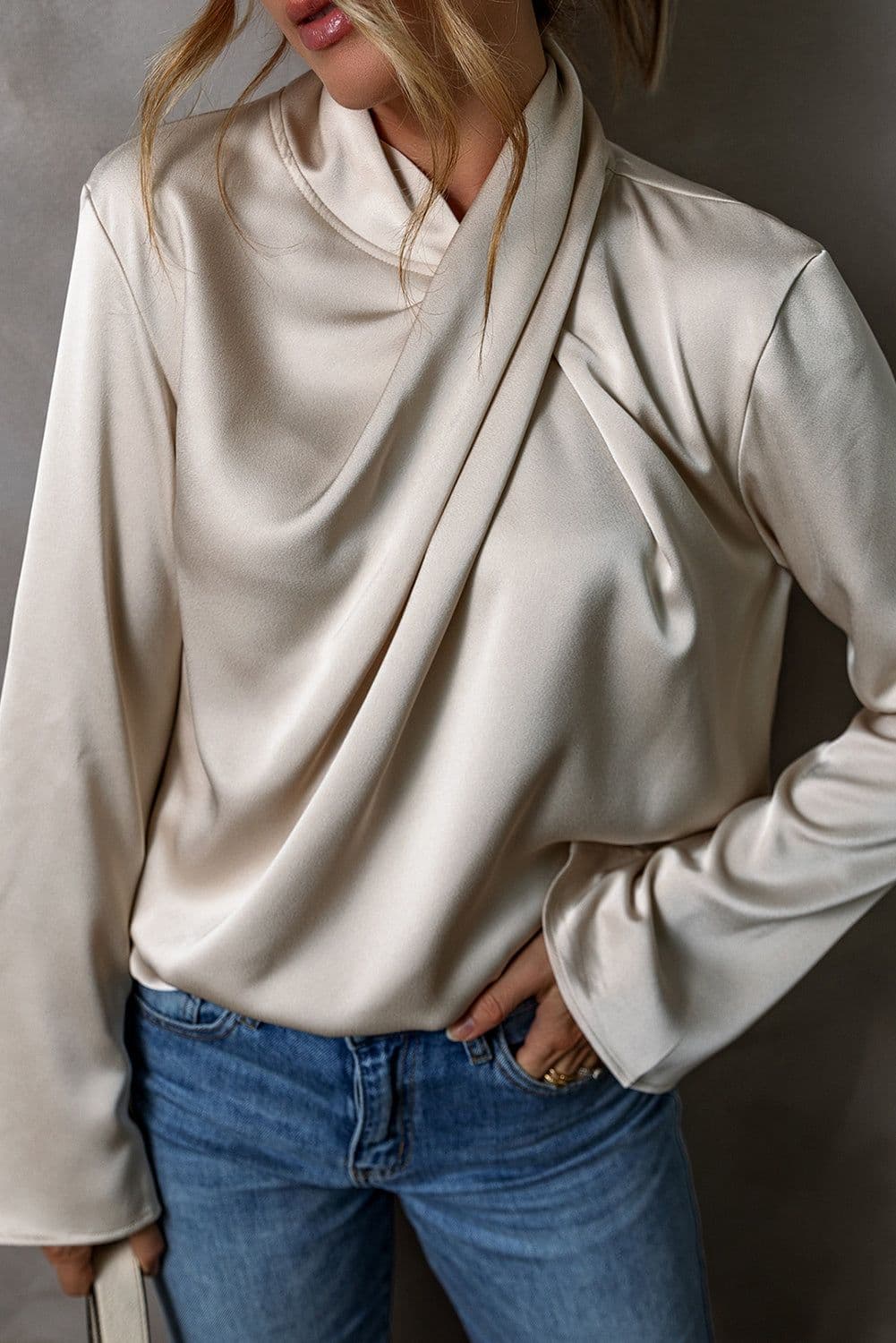 image-Jet Stream Satin Cross Front Slit Back Blouse