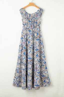 image-Blue Boho Paisley Print Off Shoulder Maxi Dress