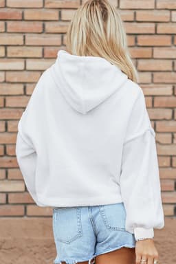 image-Dark Green Sherpa Fleece Drop Shoulder Hoodie