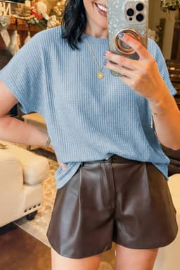 image-Sea Green Waffle Knit Dolman Top - Short Sleeve