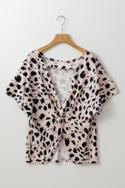 image-Plus Size Khaki Leopard Print Top - Twist Open Back
