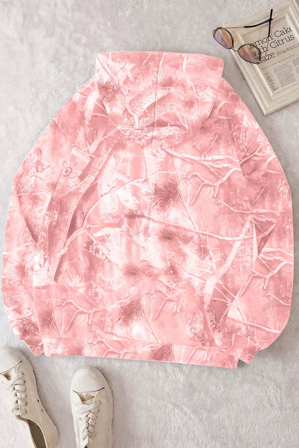 image-Beige Camouflage Woodland Print Oversized Sporty Hoodie