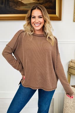 image-Black Twist Ribbed Long Sleeve Top - Exposed Seam