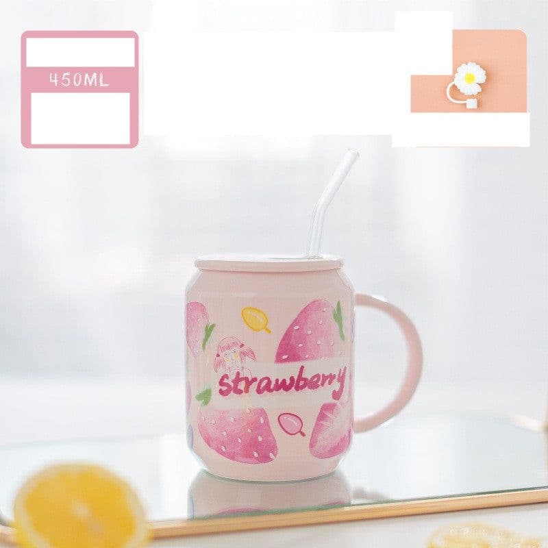 image-Household Water Cup Ins Style Creative Ceramic Cup With Lid Flower Tea Cup