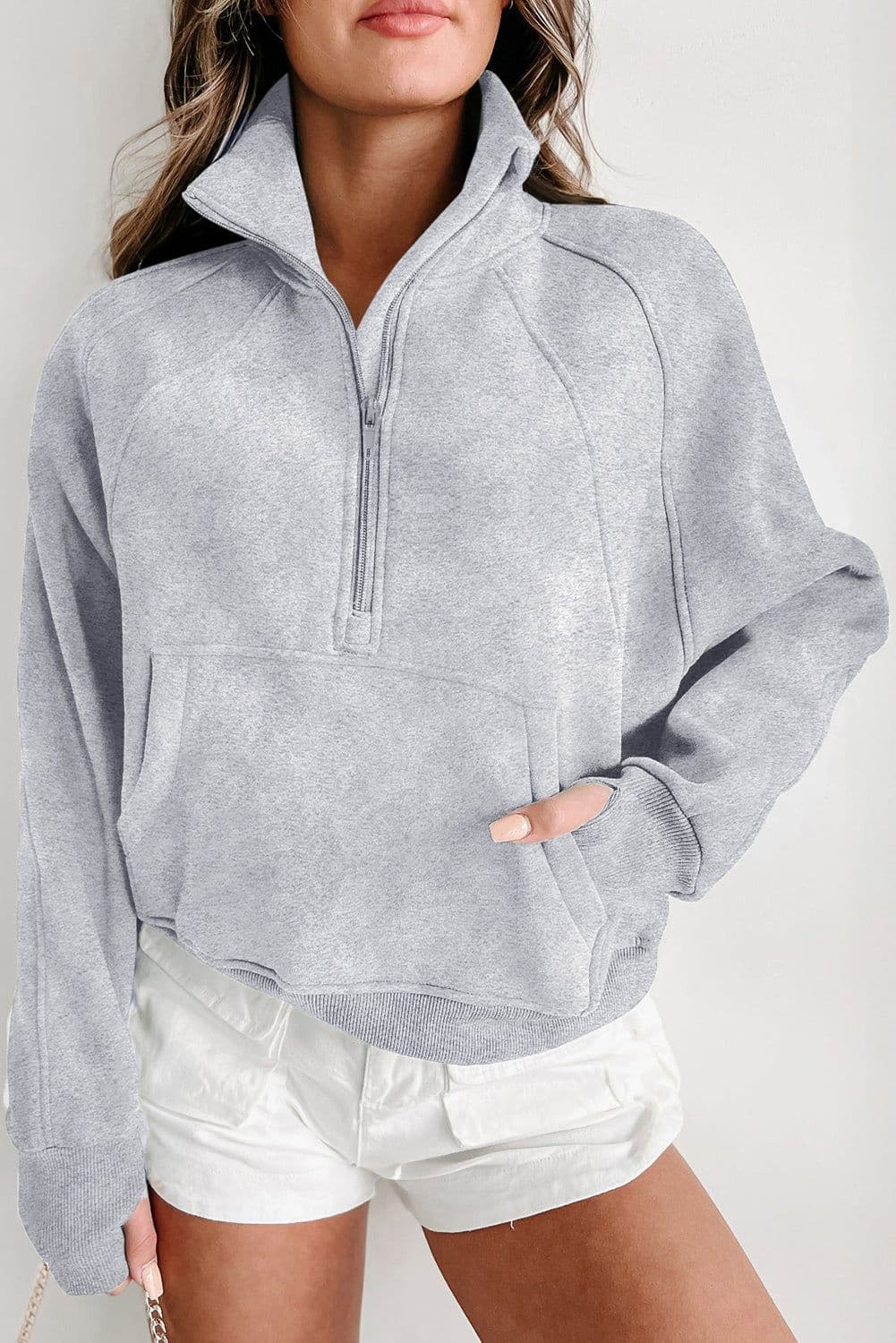 image-Quarter Zip Kangaroo Pocket Sweatshirt - Black (61 characters)