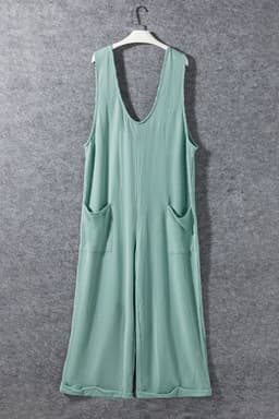 image-Moonlight Jade V Neck Wide Leg Jumpsuit - Corded Tie Straps