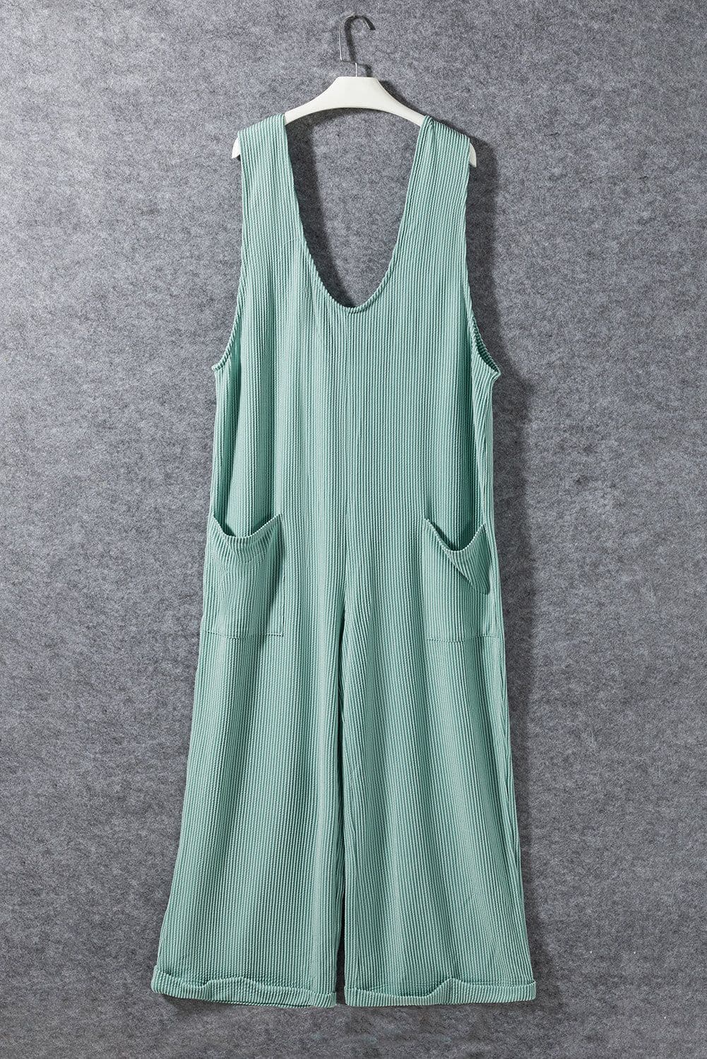 image-Moonlight Jade V Neck Wide Leg Jumpsuit - Corded Tie Straps