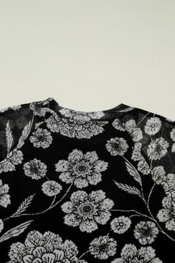 image-Black Thumbhole Long Sleeve Floral Print Mesh Top