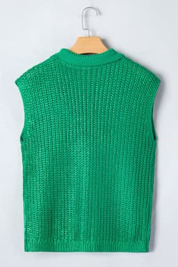image-Bright Green High Neck Knit Sweater - Short Sleeve