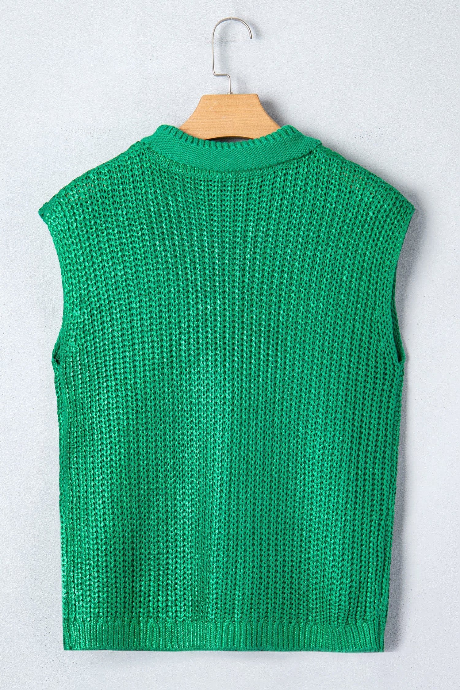 image-Bright Green Solid Color Knit High Neck Short Sleeve Sweater