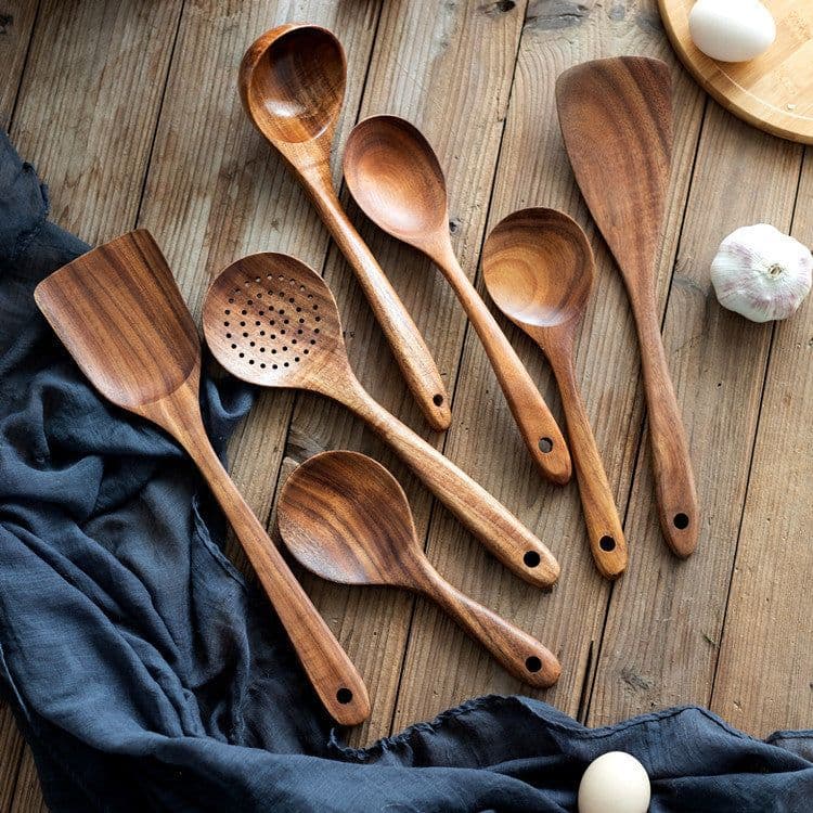 image-Spatula Kitchenware Suit Teak Head Shovel Salad Stir Soup Pasta Spoon Kitchen