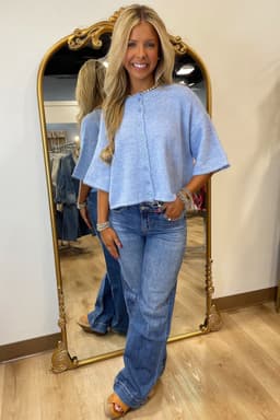image-Moonlight Jade 3/4 Sleeve Boxy Knit Button Down Sweater Cardigan