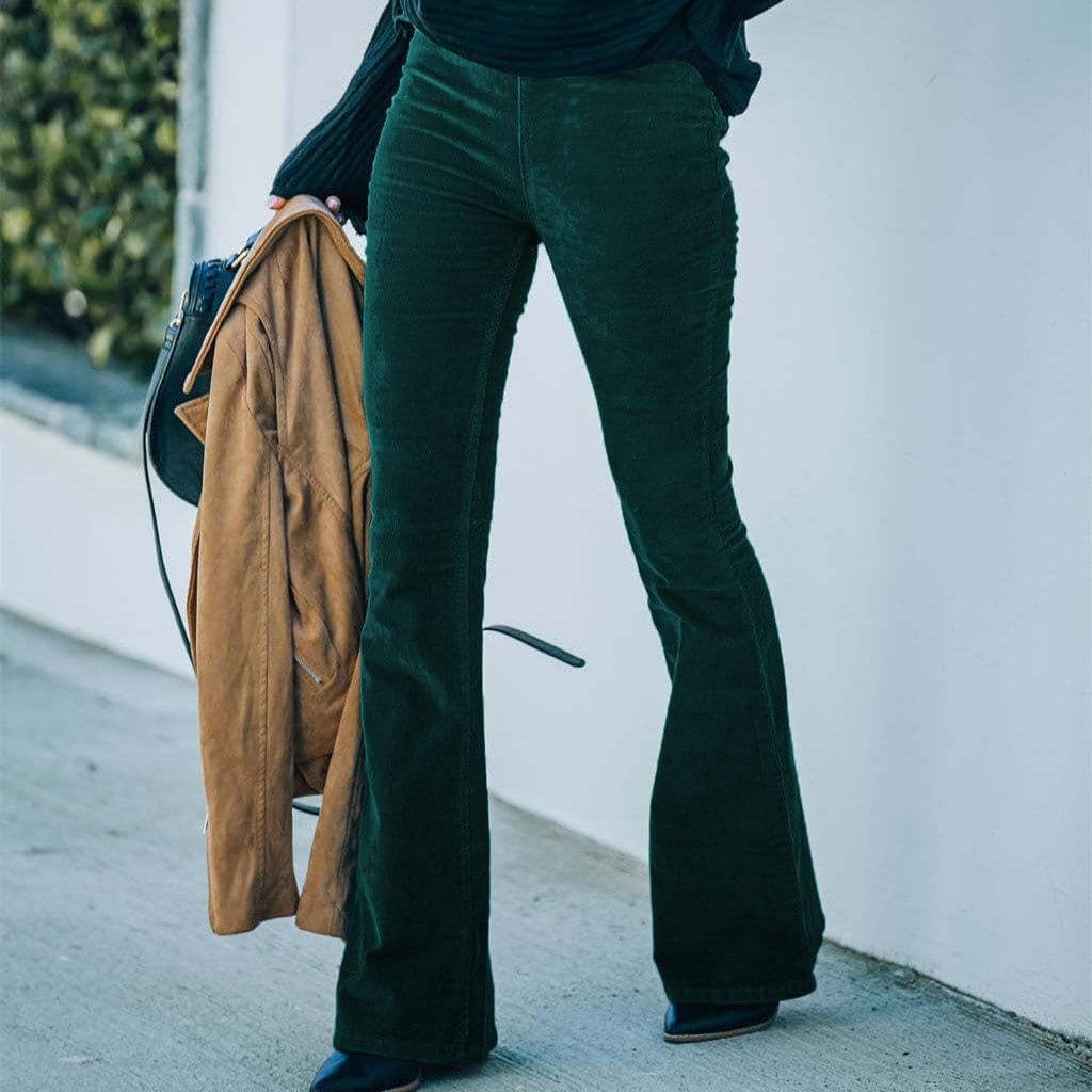 image-Ins Corduroy High Waist Flared Pants Fashion Casual Slim Solid Color Trousers Autumn And Winter Women's Clothing