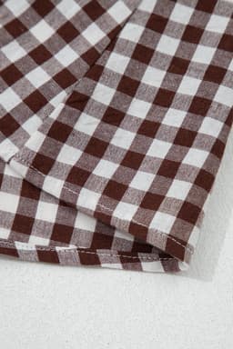 image-Coffee Plaid Print Full Zipper Cinched Waist Fit Flare Sleeveless Maxi Dress
