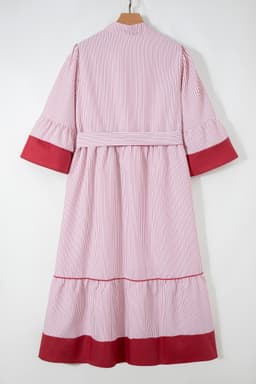 image-Red Stripe Plus Size Ruffled Hem Midi Dress