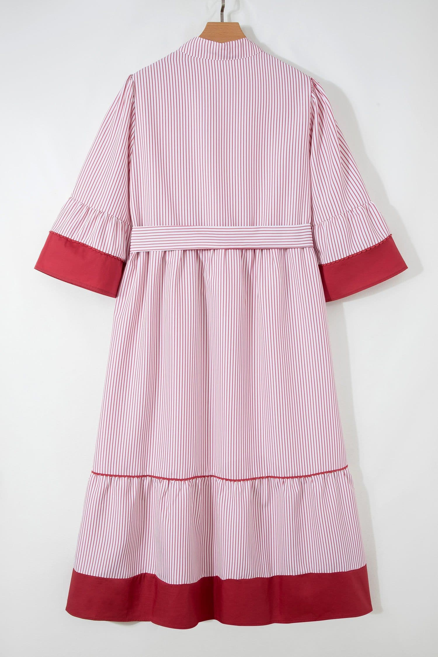 image-Red Stripe Plus Size Ruffled Hem Midi Dress