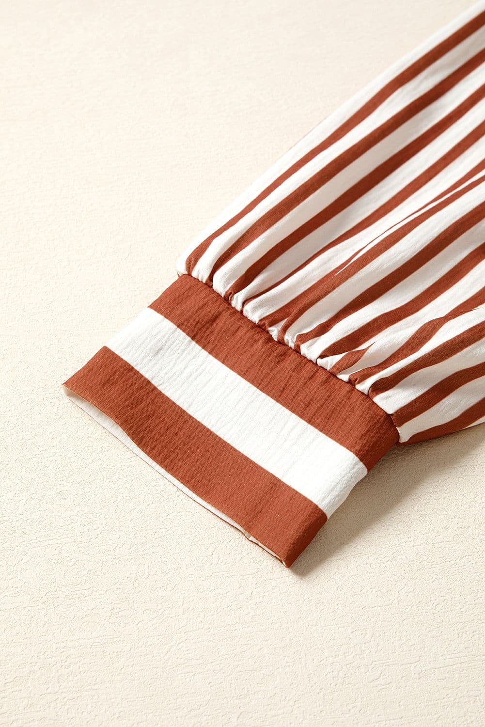 image-Brown Stripe Babydoll Long Sleeve Blouse
