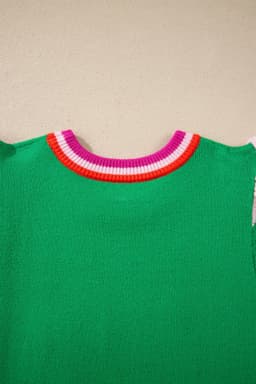image-Bright Green Striped Flutter Sleeve Sweater