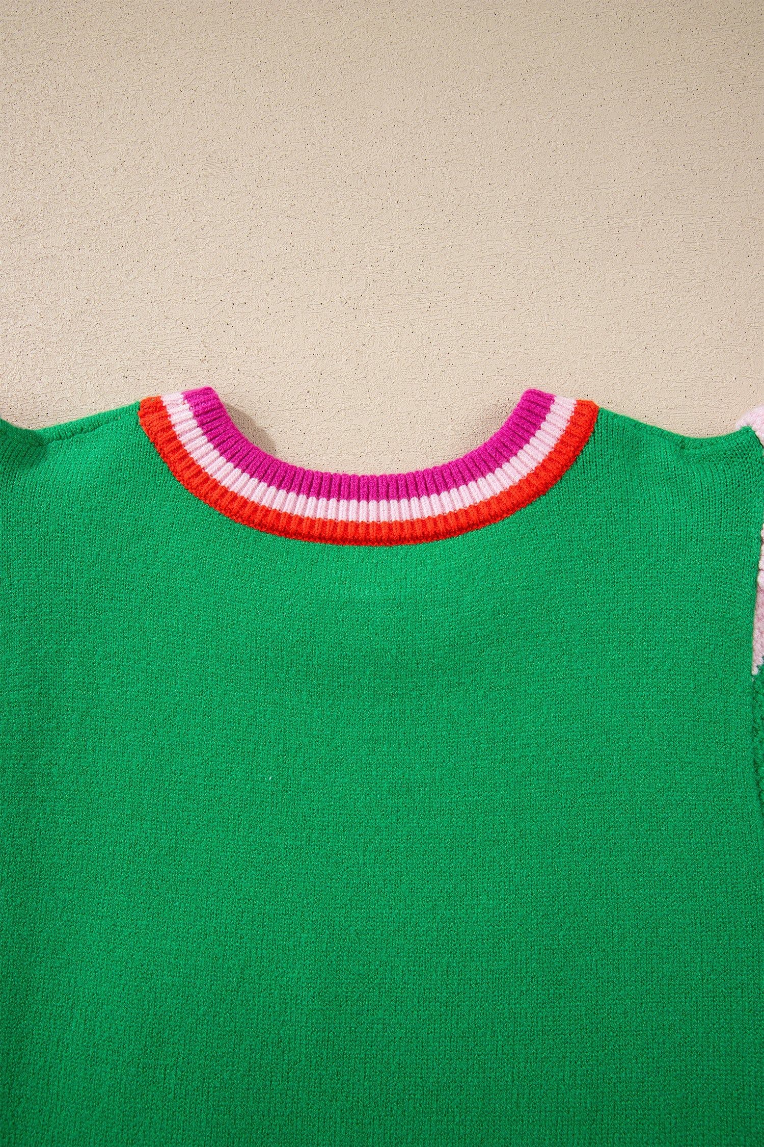 image-Bright Green Striped Flutter Sleeve Sweater