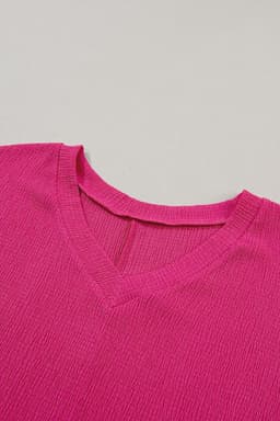 image-Blue Sapphire Crinkled V Neck T-shirt - Women's Fashion