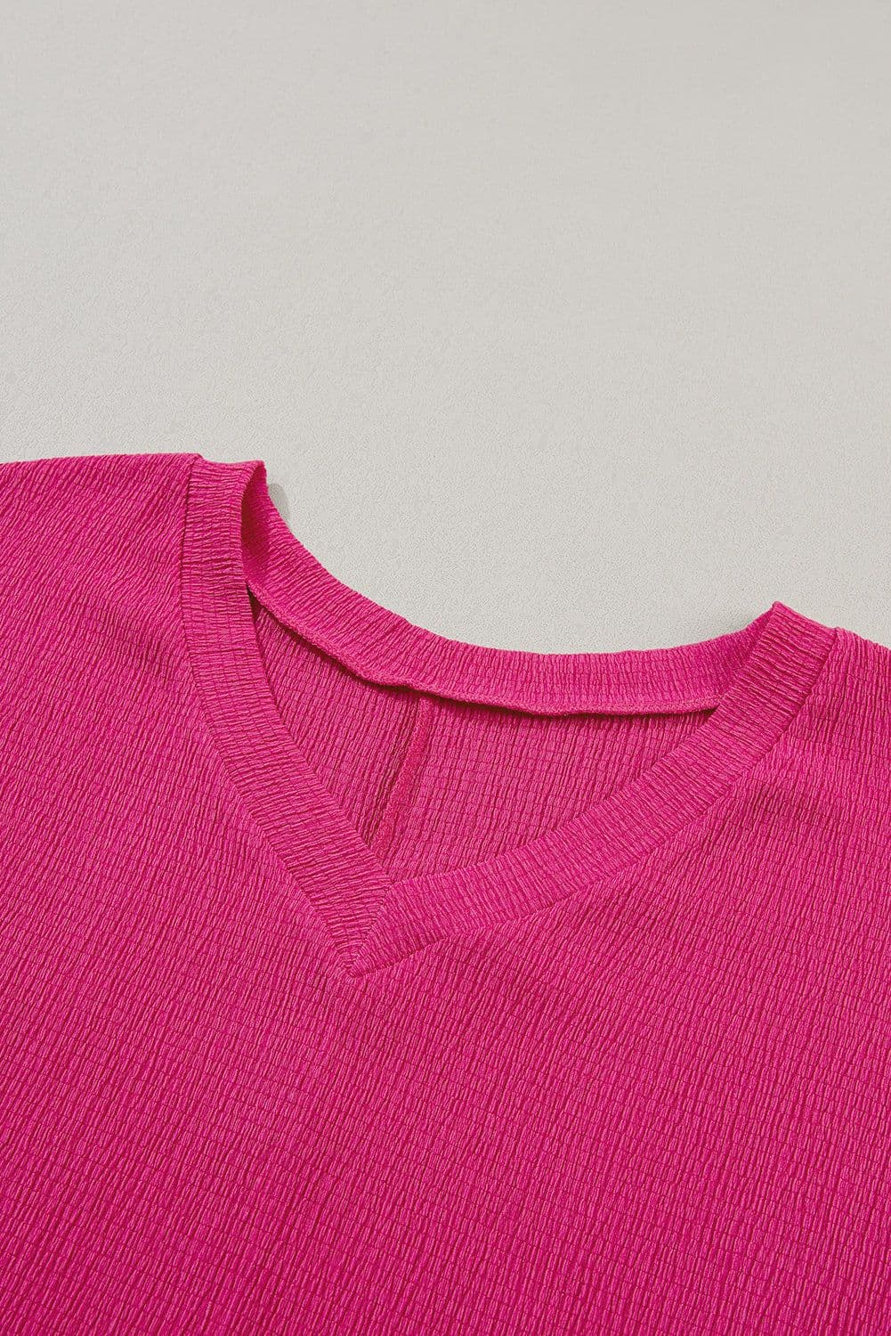 image-Blue Sapphire Crinkled V Neck T-shirt - Women's Fashion