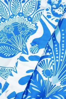 image-Sky Blue Retro Floral Print Drawstring Mini Dress