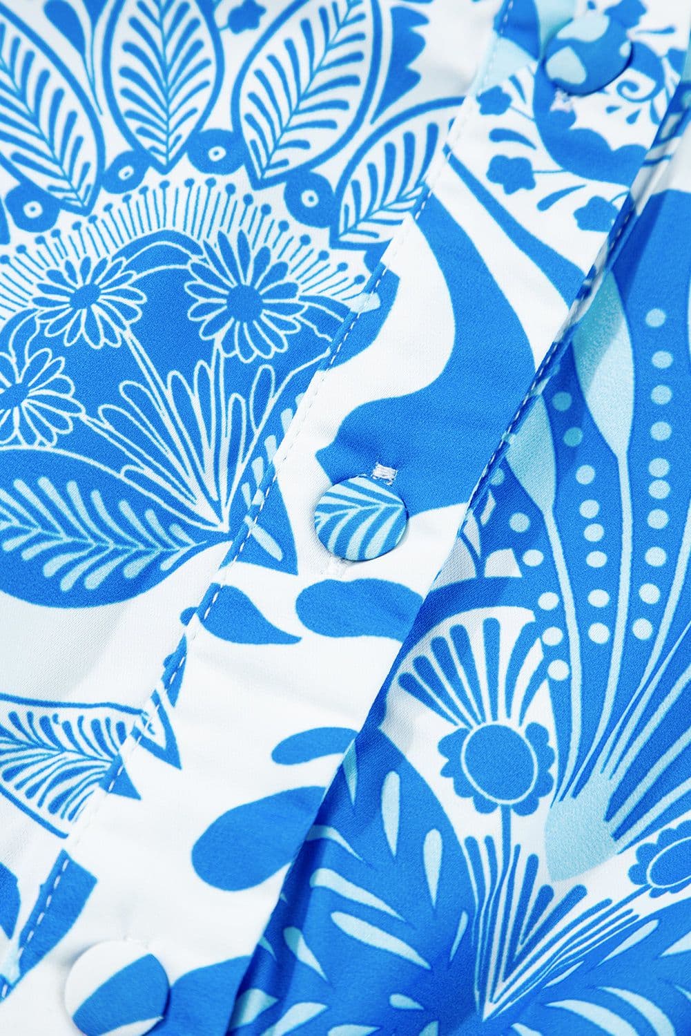 image-Sky Blue Retro Floral Print Drawstring Mini Dress
