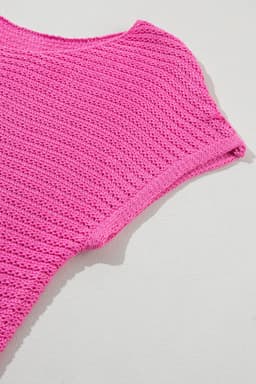 image-Pink Solid Loose Knit Short Dolman Sleeve Sweater