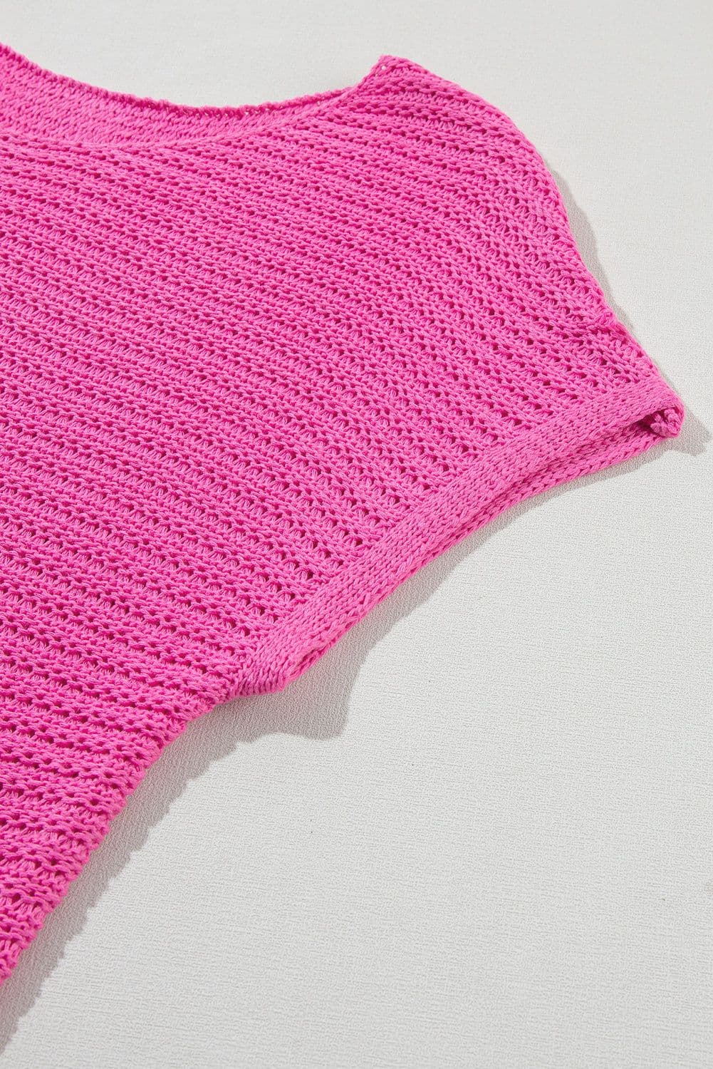 image-Pink Solid Loose Knit Short Dolman Sleeve Sweater