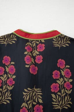image-Black Retro Floral Print Button Down Belted Short Puff Sleeve Mini Dress
