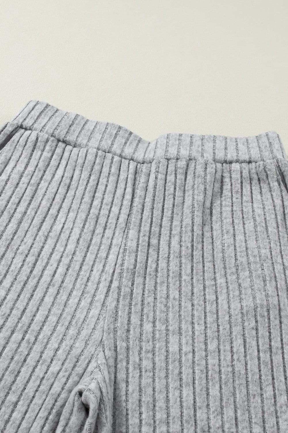 image-Ribbed Knit V Neck Slouchy Two-Piece Outfit - Khaki Modern Chic