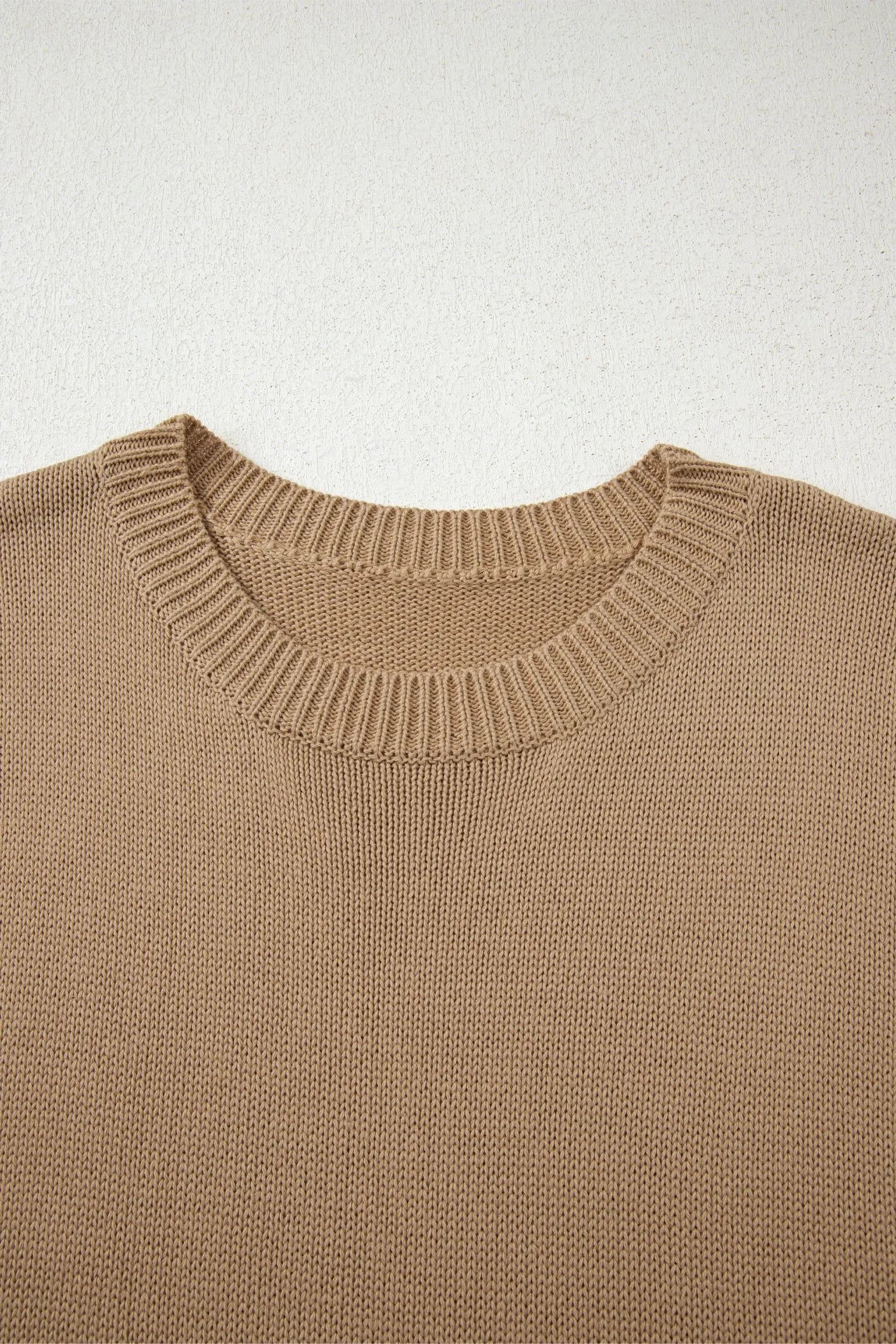 image-Pale Khaki Exposed Seam Drop Shoulder Oversize Sweater Mini Dress