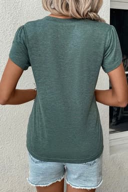 image-Mist Green Fashion T Shirt - Petal Sleeve V Neck