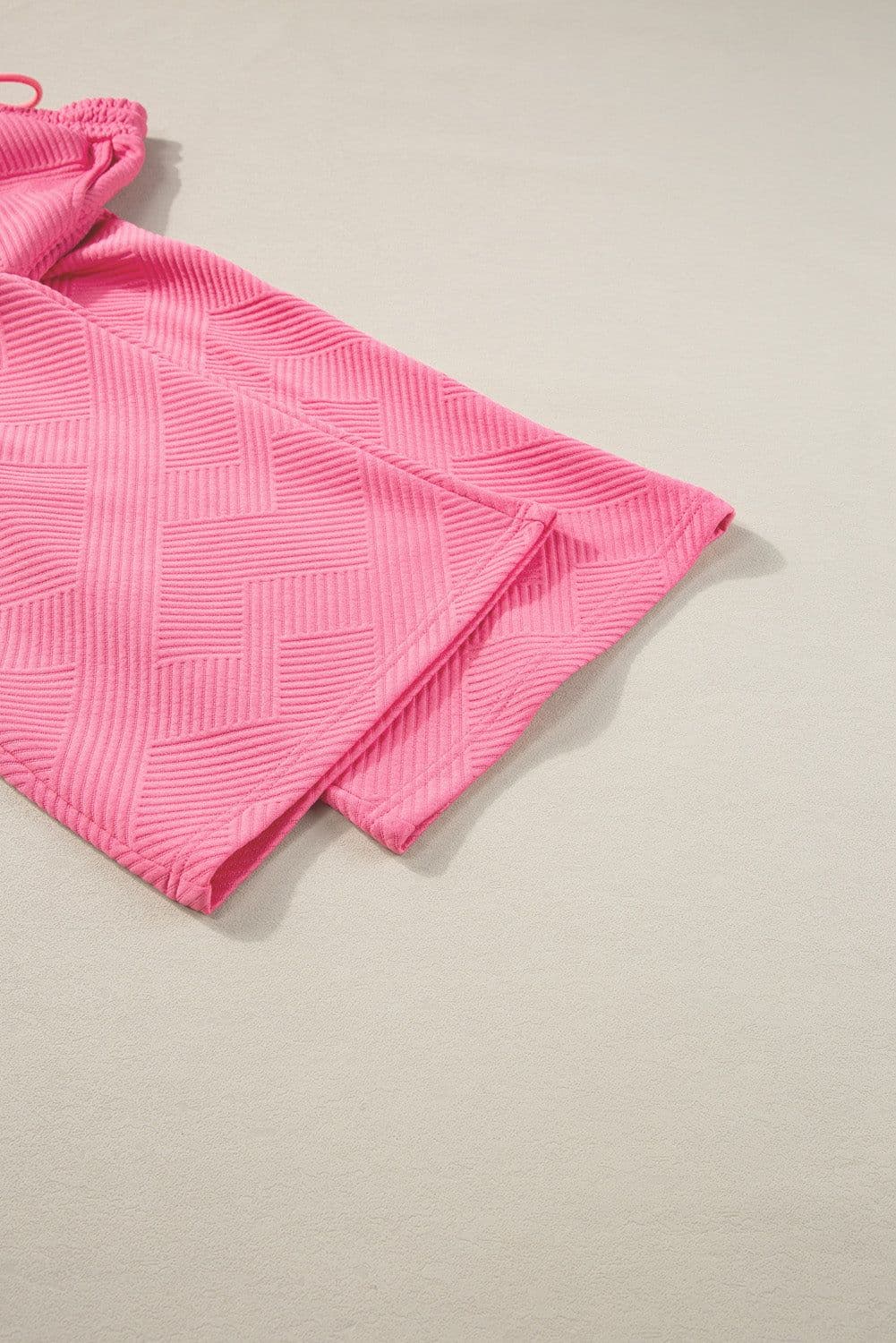 image-Strawberry Pink Textured Loose Fit T Shirt and Drawstring Pants Set
