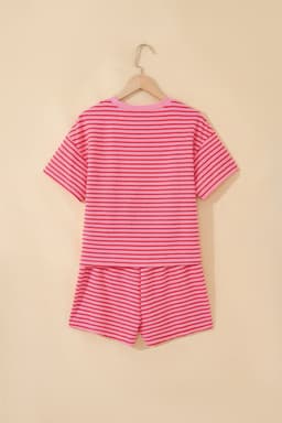 image-Rose Stripe Side Split Knit Tee Drawstring Shorts Set