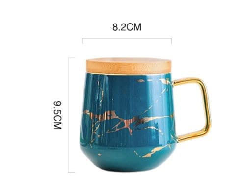 image-Ceramic Coffee Cup Mark Cup Marbled Household Water Cup Breakfast Cup With Lid Spoon