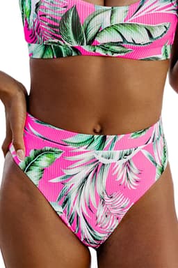 image-Rose Tropical Print Textured Bikini Bottoms