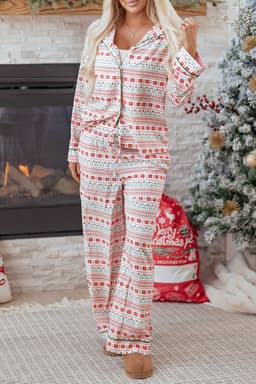 image-White Christmas Pajama Set - Shirt & Pants 2pc