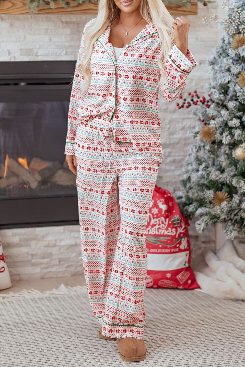 image-White Christmas Pajama Set - Shirt & Pants 2pc