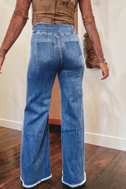 image-Coffee High Waist Flare Jeans - Button Fly Raw Hem