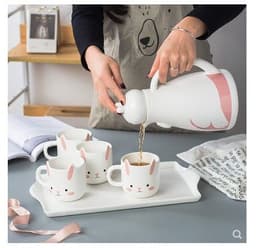 image-Modern creative water cup household ceramic living room tray cup water set European teapot teacup cold water kettle