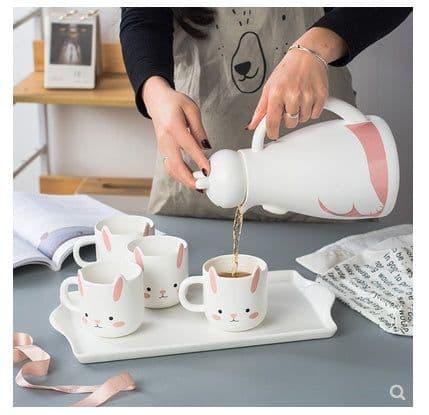 image-Modern creative water cup household ceramic living room tray cup water set European teapot teacup cold water kettle