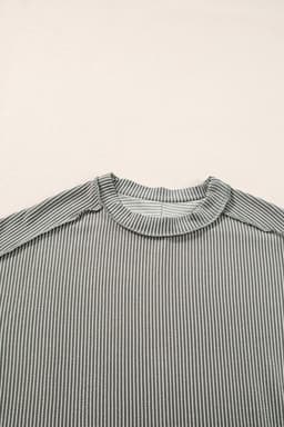 image-Medium Grey Textured Knit T-shirt with Exposed Stitching