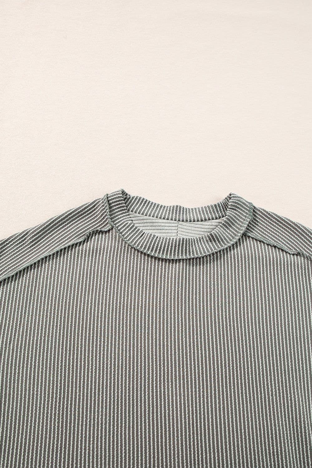 image-Medium Grey Textured Knit T-shirt with Exposed Stitching