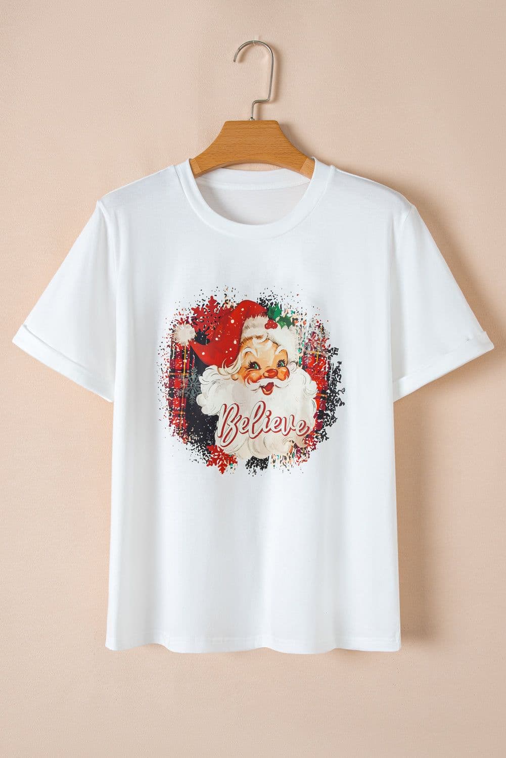 image-White Believe Christmas Father Graphic Crewneck T Shirt